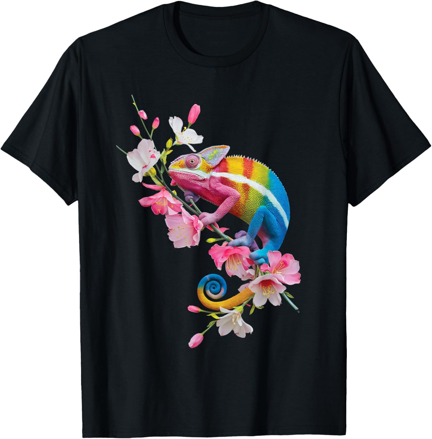 Colorful Chameleon Lizard Lover wildflower reptiles T-Shirt - T-Shirt | Black