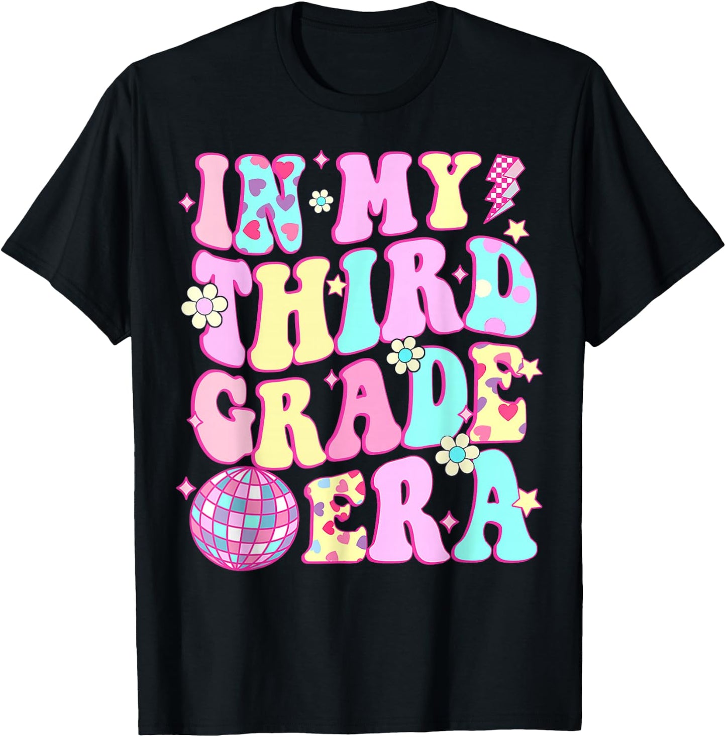 Retro Groovy Back To School In My Third Grade Era Girls Kids T-Shirt - T-Shirt | Black