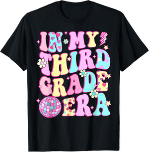Retro Groovy Back To School In My Third Grade Era Girls Kids T-Shirt - T-Shirt | Black