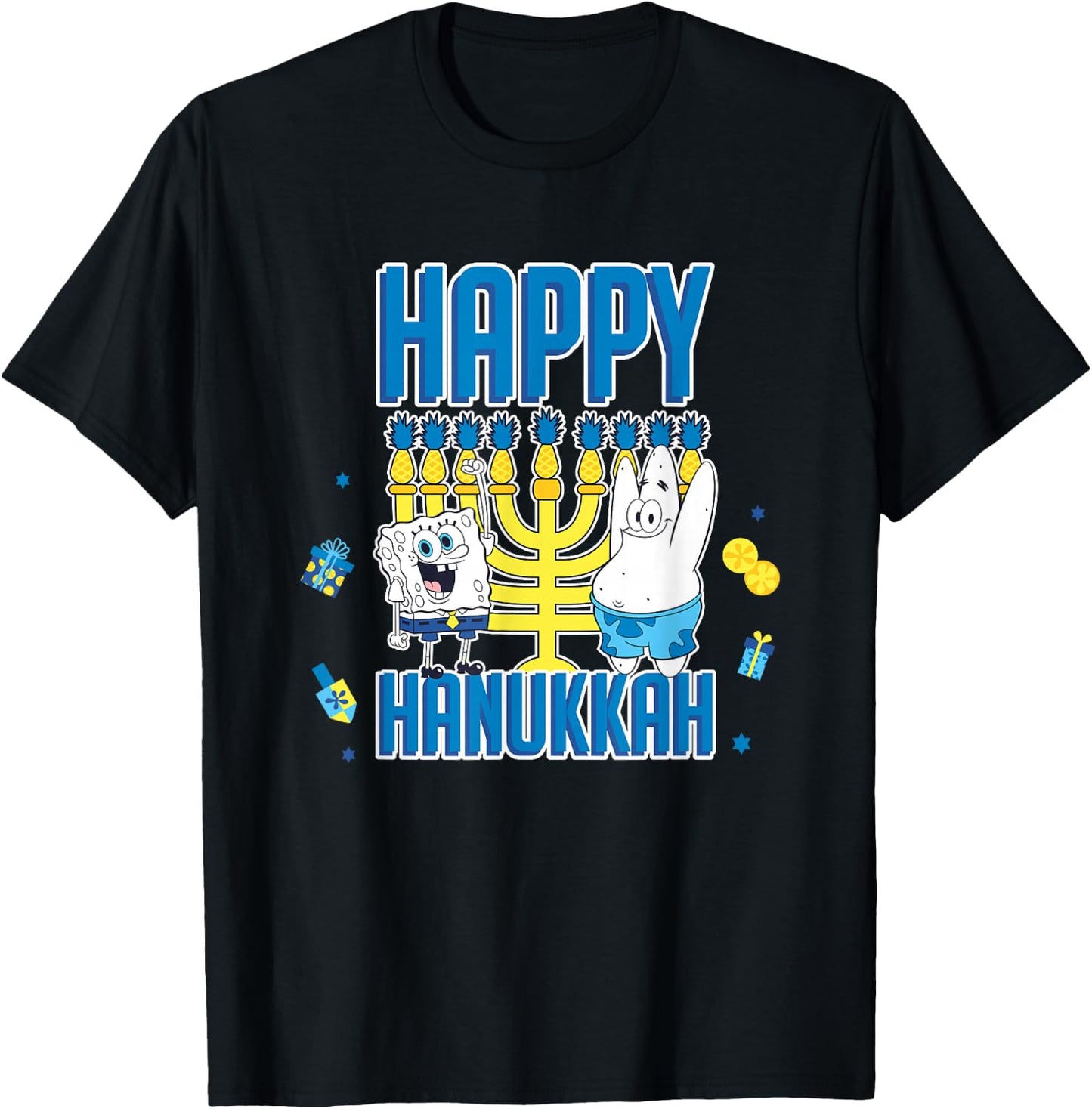 SpongeBob SquarePants Hanukkah Happy Hanukkah Retro Logo T-Shirt - T-Shirt | Black