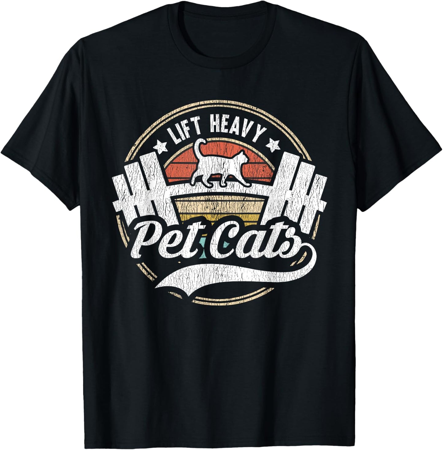 Lift Heavy Pet Cats Funny Vintage Weight Lifting Powerlifter T-Shirt - T-Shirt | Black