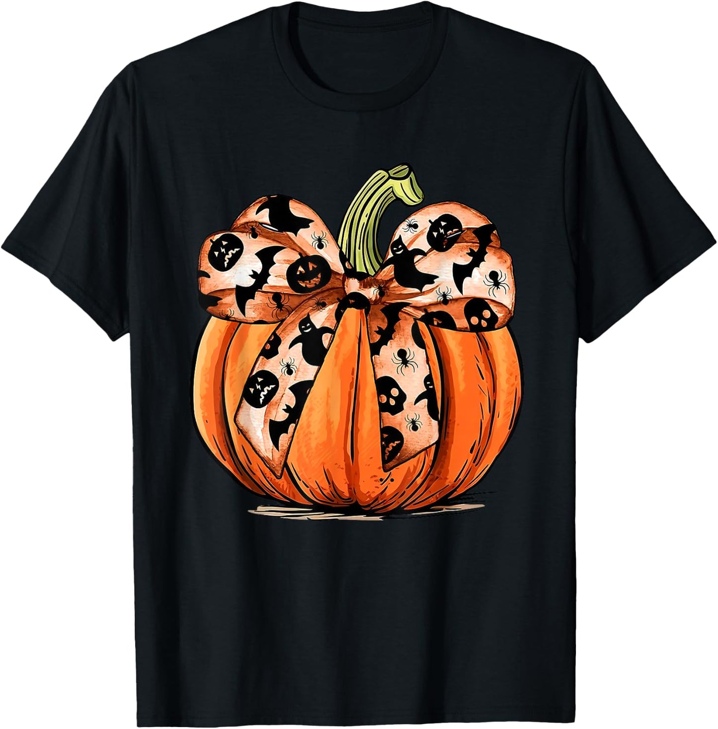Coquette Bow Pumpkin Ghost Autumn Halloween Boujee Boo-jee T-Shirt - T-Shirt | Black