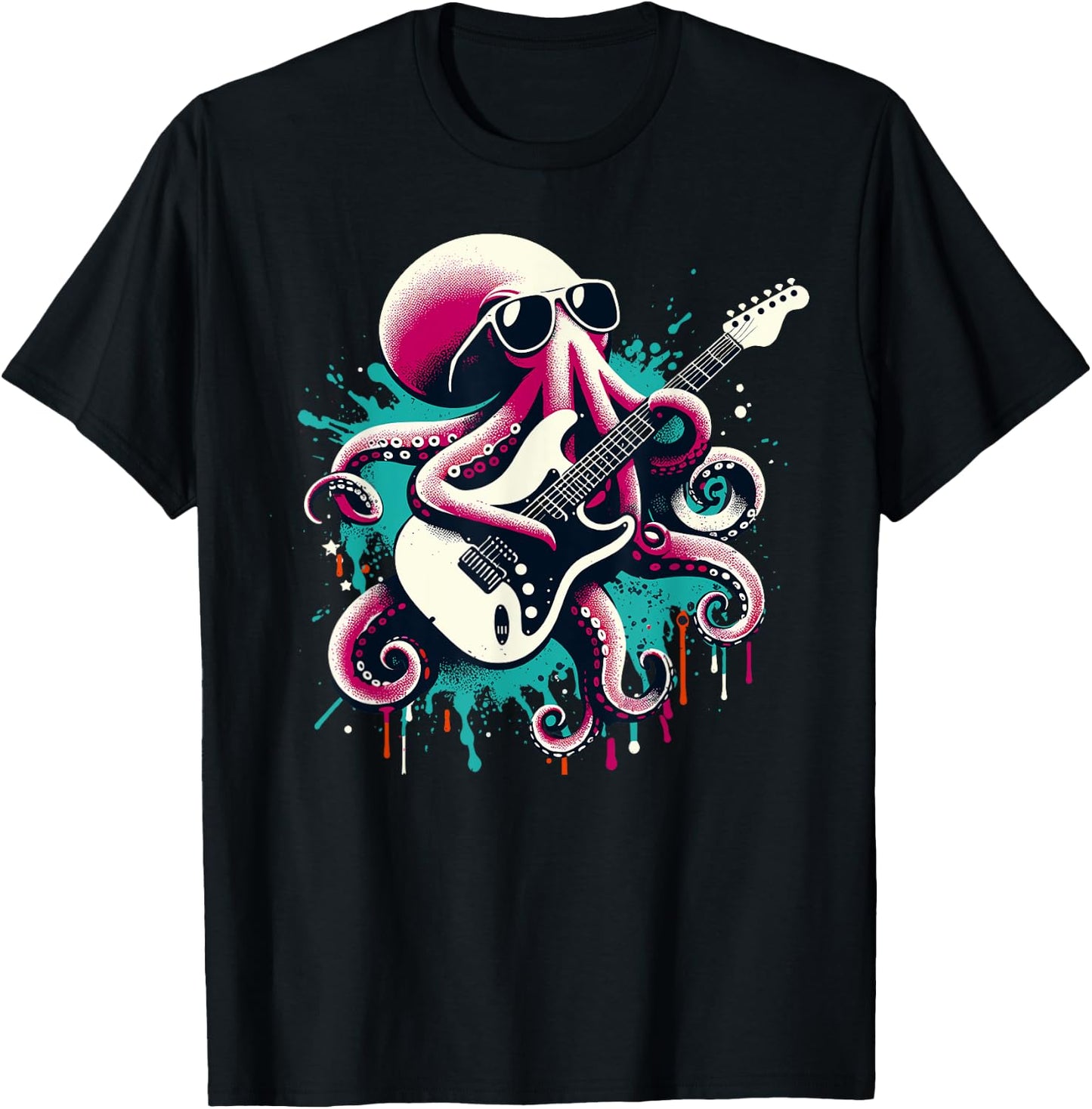 Guitar Octopus Novelty Rock Music Band Concert Funny Guitar T-Shirt - T-Shirt | Black
