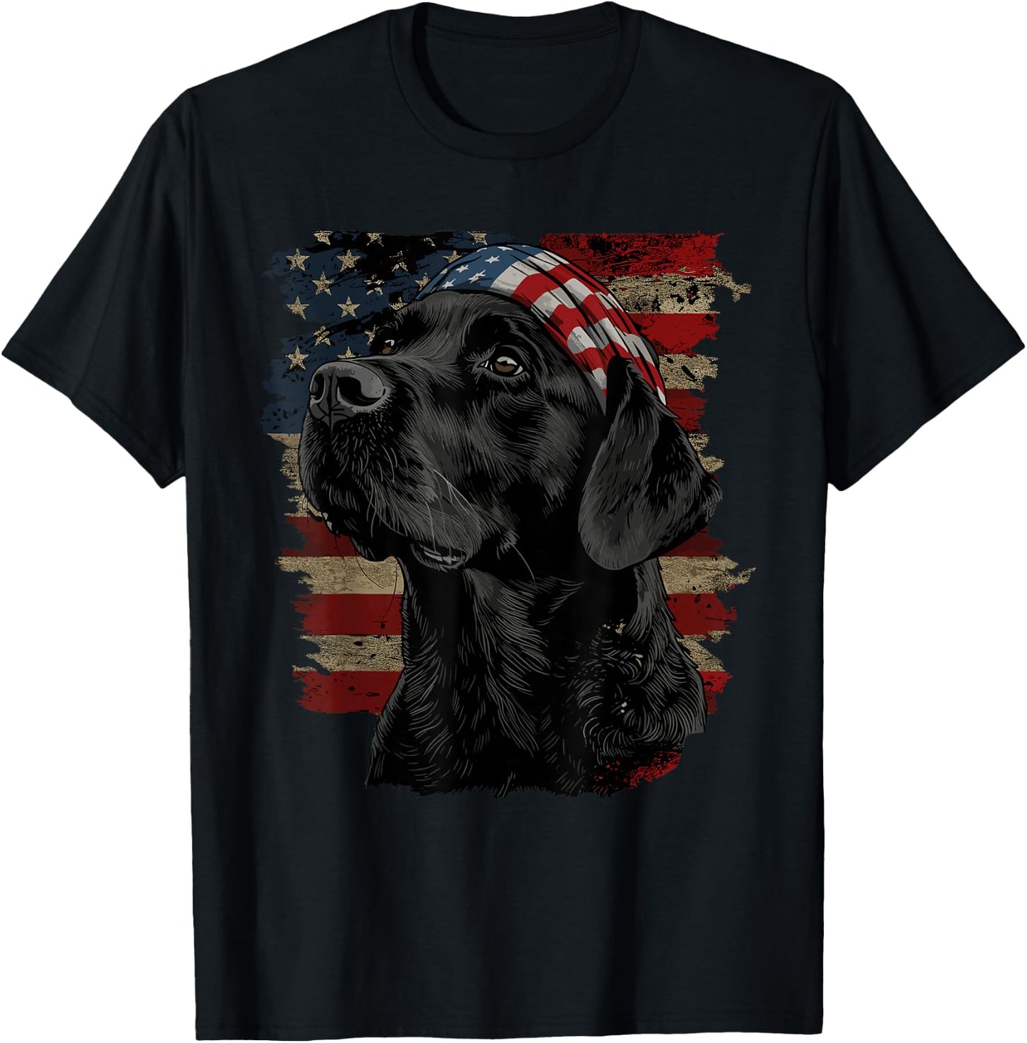 Black Labrador Patriotic Lab 4th of July USA American Flag T-Shirt - T-Shirt | Black