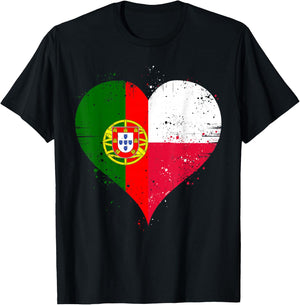 Polish Portuguese Pride A Cool Vintage Poland Portugal Flag T-Shirt - T-Shirt | Black