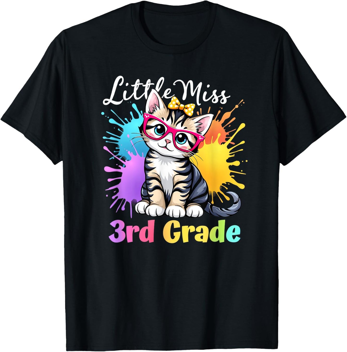 Little Miss 3rd Grade Kitten Back To School Cat Girls T-Shirt - T-Shirt | Black