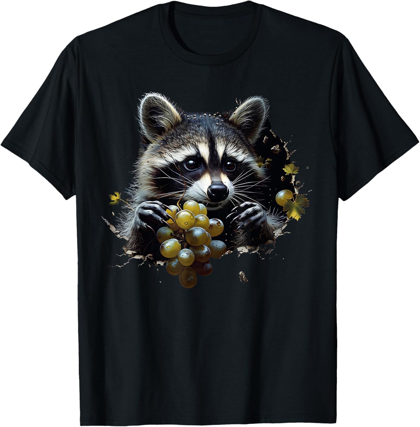 Funny Raccoon Tearing Through Grapes T-Shirt - T-Shirt | Black