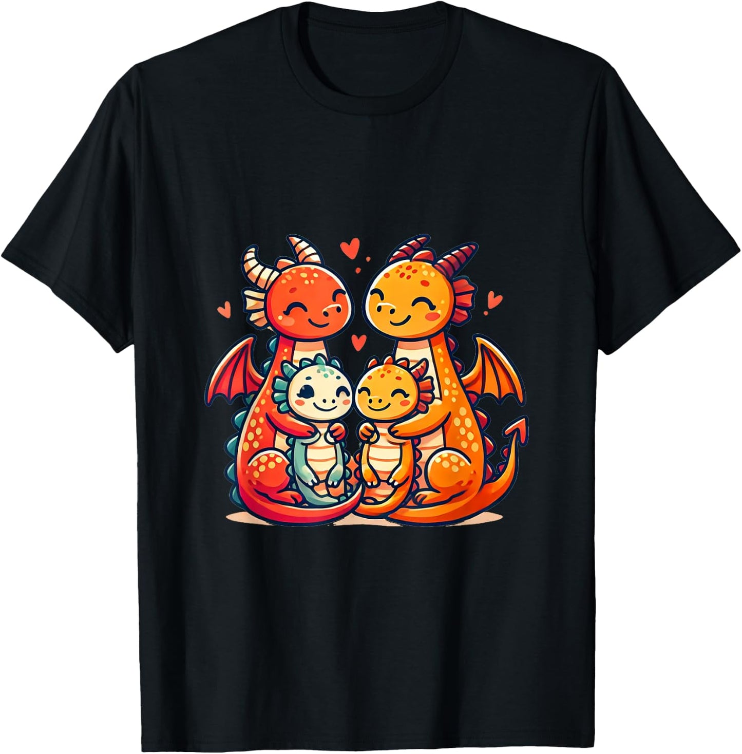 Loving Dragon Family Mother And Father With Two Children T-Shirt - T-Shirt | Black
