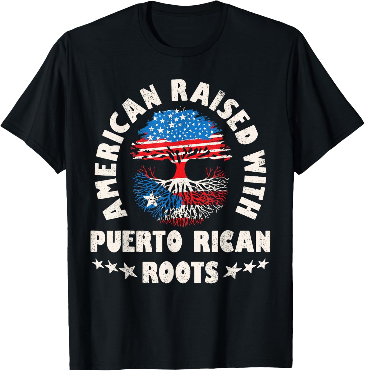 American Raised With Puerto Rican Roots Puerto Rico Hispanic T-Shirt - T-Shirt | Black