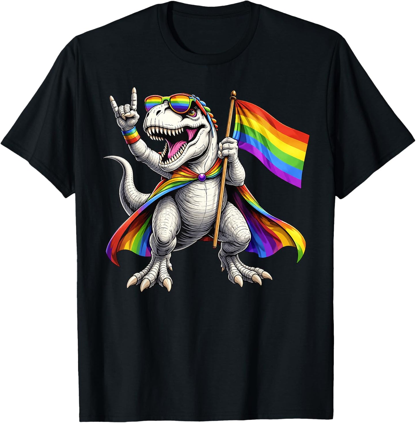 Rainbow Dinosaur Pride LGBT Flag Colorful Men Women Kid T-Shirt - T-Shirt | Black