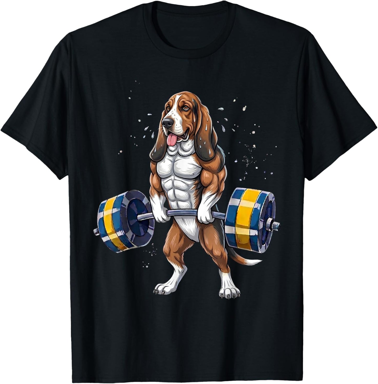 Funny Basset Hound Lifting Weights Gym Workout Dog T-Shirt - T-Shirt | Black