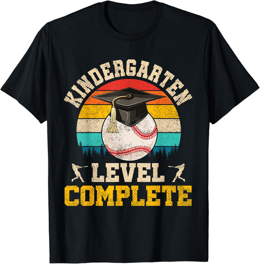 Kindergarten Level Complete Baseball Boy Last Day Of School T-Shirt - T-Shirt | Black