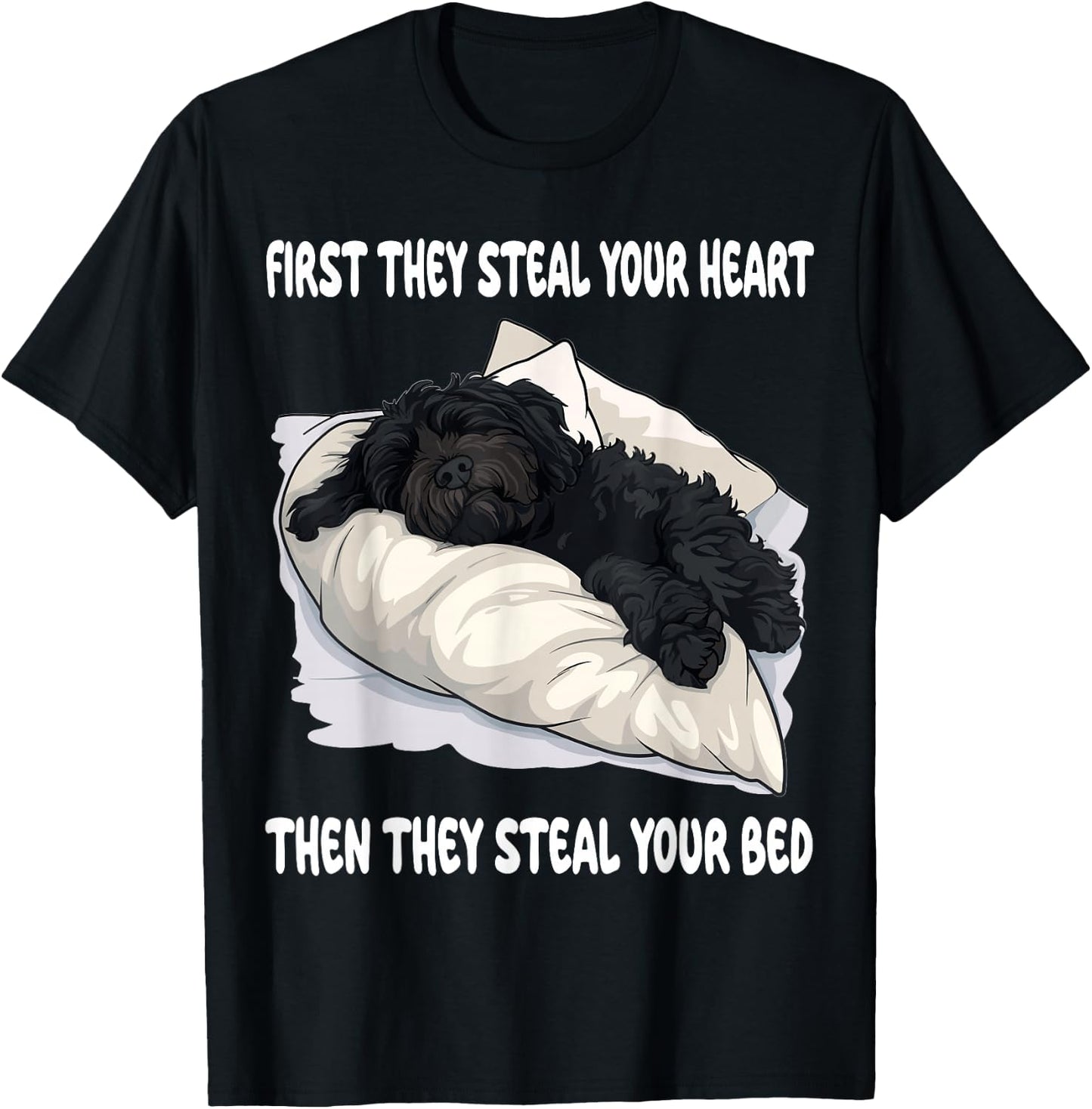 Portuguese Water Dog Sleeping Pajamas Nightgown Men Women Girls Kids T-Shirt - T-Shirt | Black