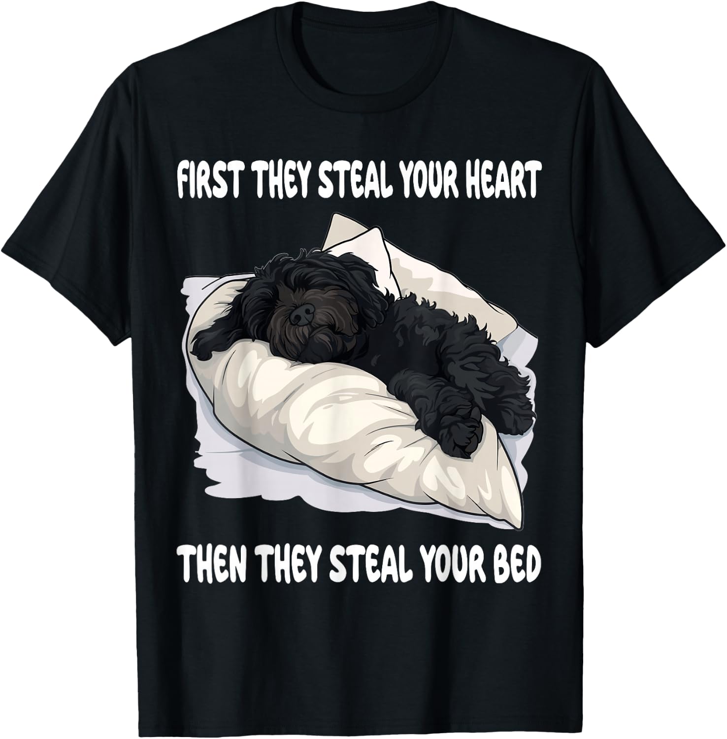Portuguese Water Dog Sleeping Pajamas Nightgown Men Women Girls Kids T-Shirt - T-Shirt | Black