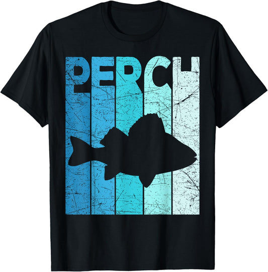 Perch Vintage Seafood Fisherman Retro Perch Fishing T-Shirt - T-Shirt | Black
