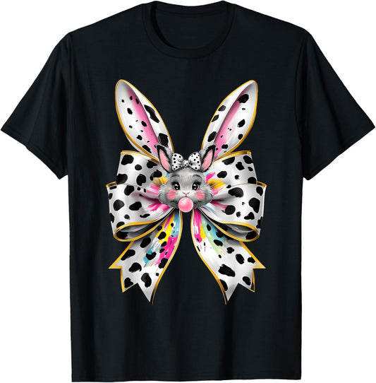 Cute Easter Bunny Face Coquette Bow Easter Day Girls Women T-Shirt - T-Shirt | Black