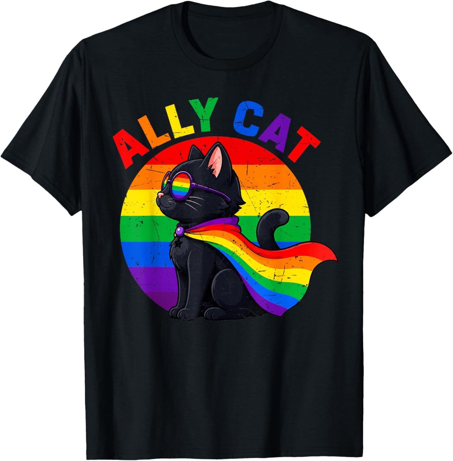 Ally Cat Rainbow Gay Pride LGBTQ LGBT T-Shirt - T-Shirt | Black