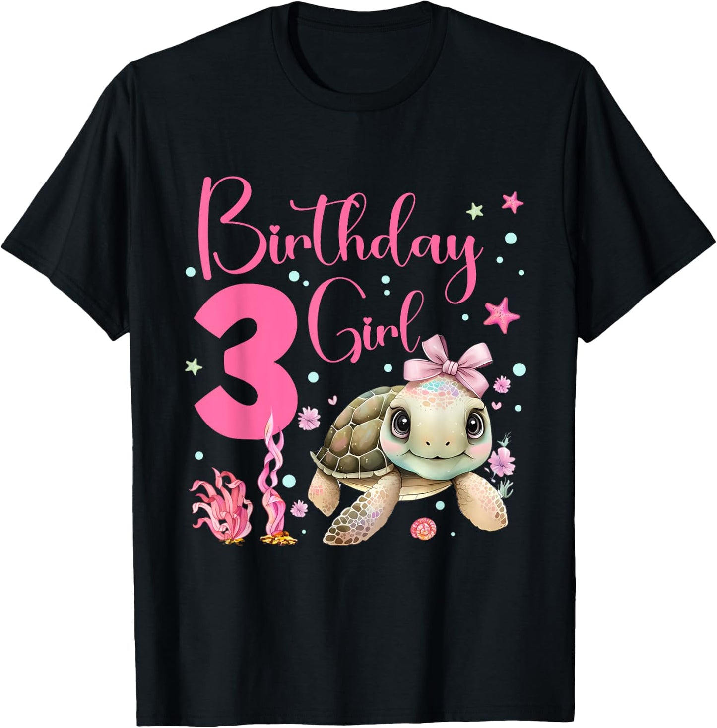 Sea Turtle Kids 3rd Birthday Ocean Party Theme Under The Sea T-Shirt - T-Shirt | Black