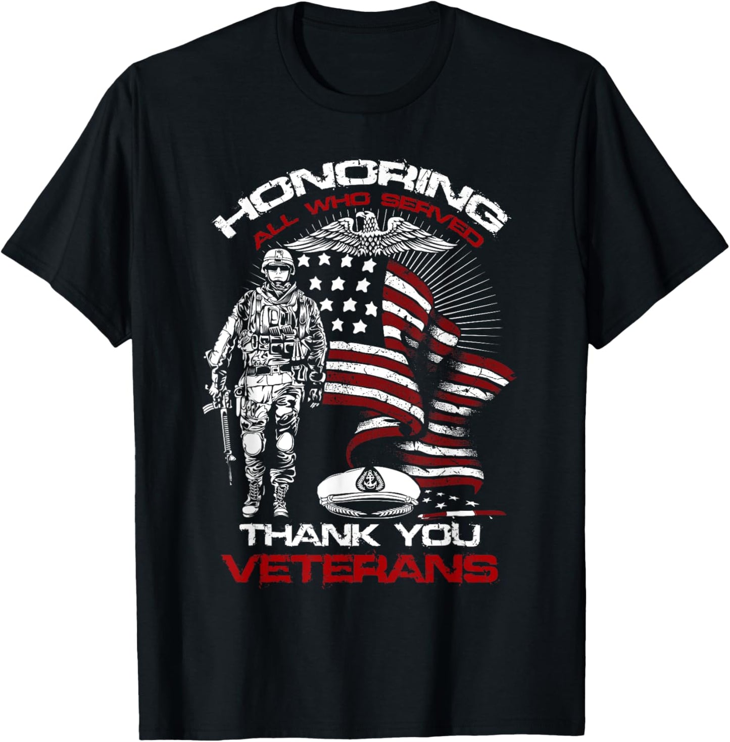 Honoring All Who Served Veteran Appreciation Art T-Shirt - T-Shirt | Black