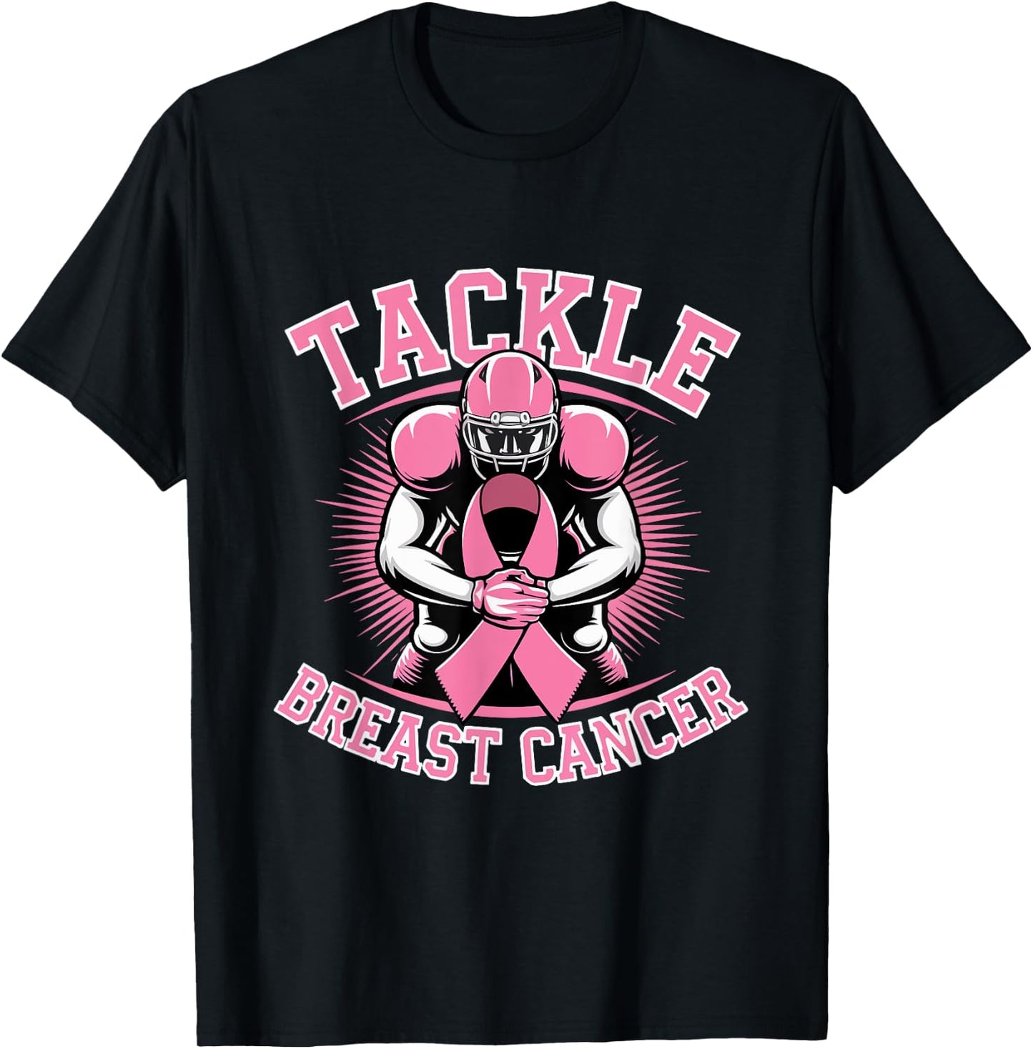 Tackle Breast Cancer Pink Ribbon American Fantasy Football T-Shirt - T-Shirt | Black