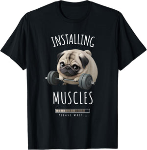 Chubby Pug Lifting Barbell - Cute Humorous Pug Workout T-Shirt - T-Shirt | Black