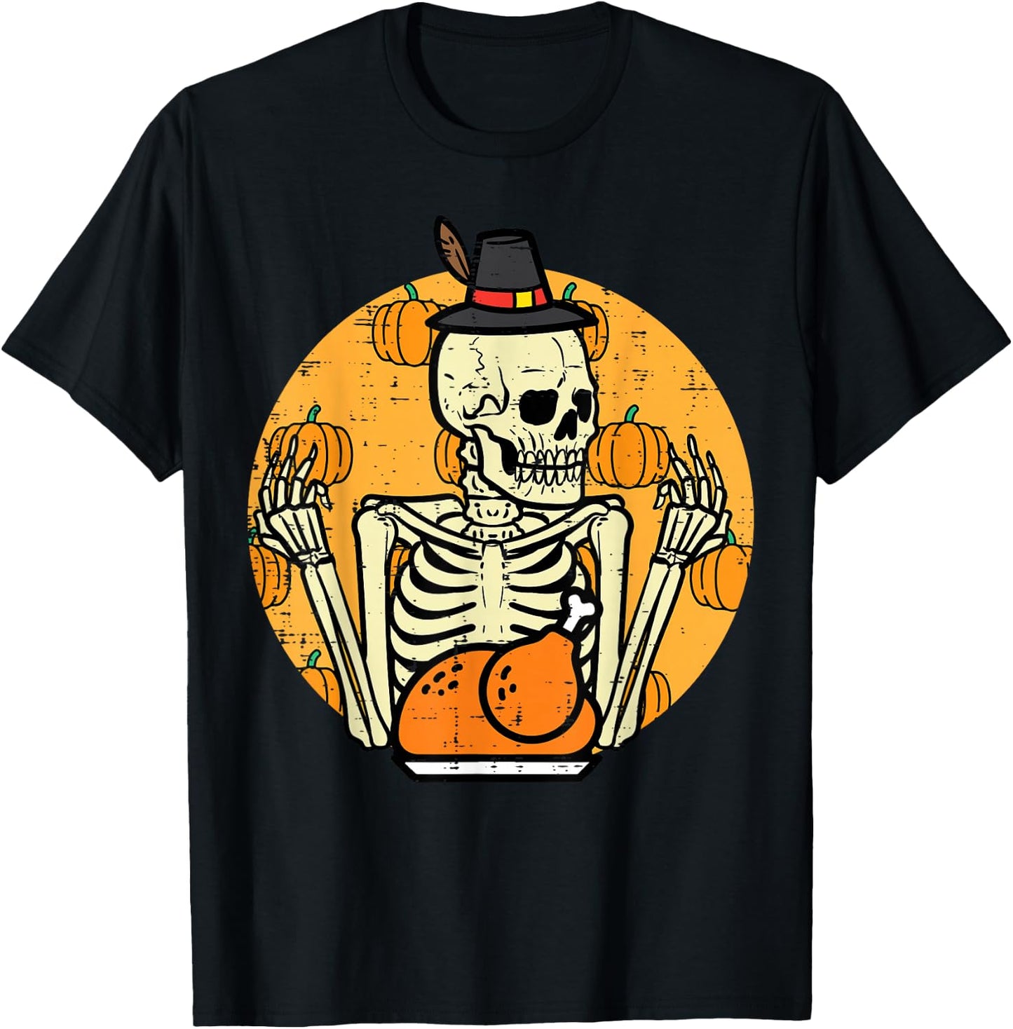 Thanksgiving Skeleton Turkey Day Halloween Men Women Kids T-Shirt - T-Shirt | Black