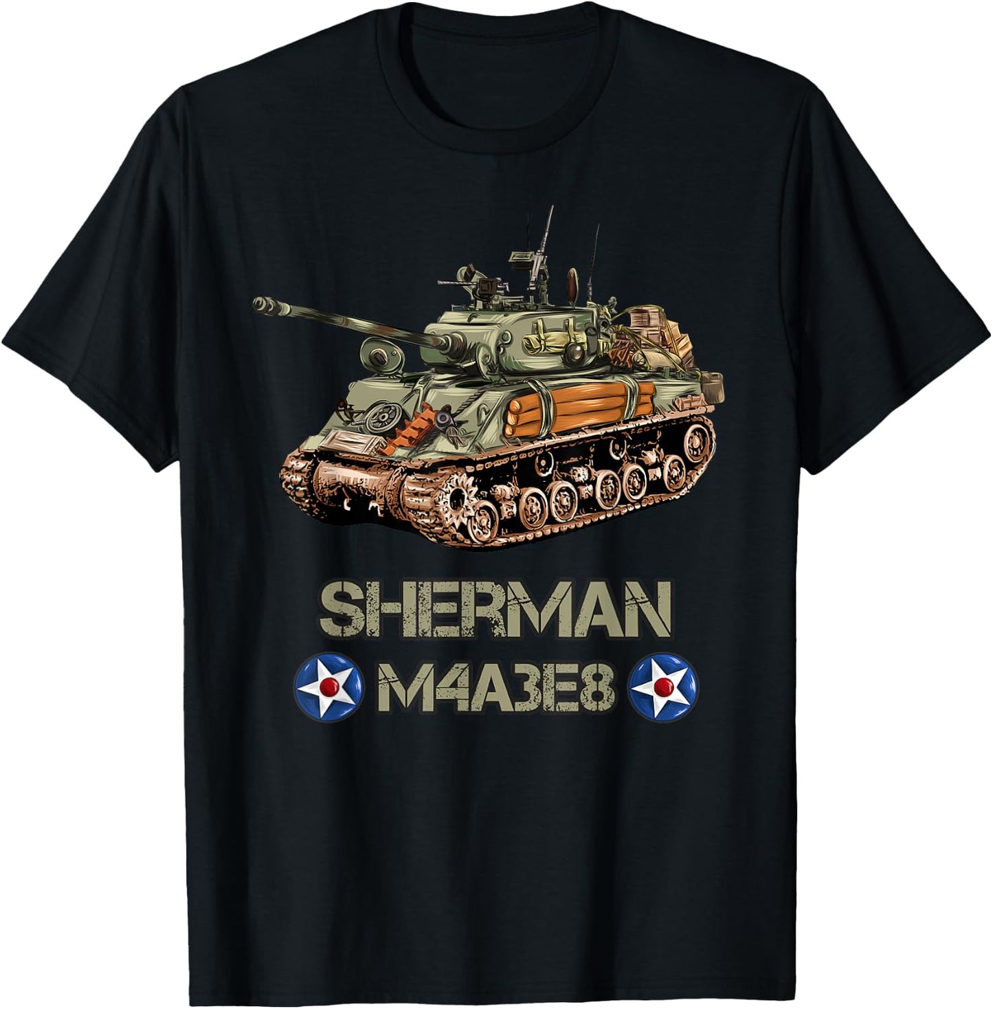 World War 2 American Tank M4A3E8 Sherman memorabilia T-Shirt - T-Shirt | Black
