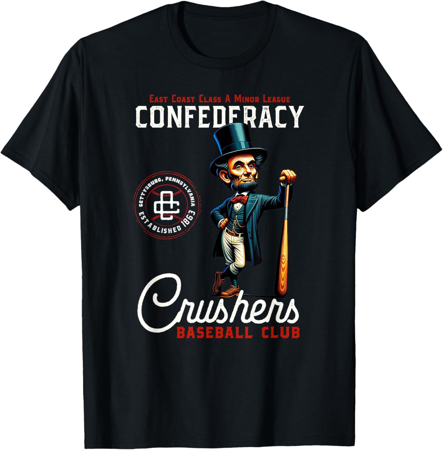Confederacy Crushers Retro Minor League Baseball Team T-Shirt - T-Shirt | Black