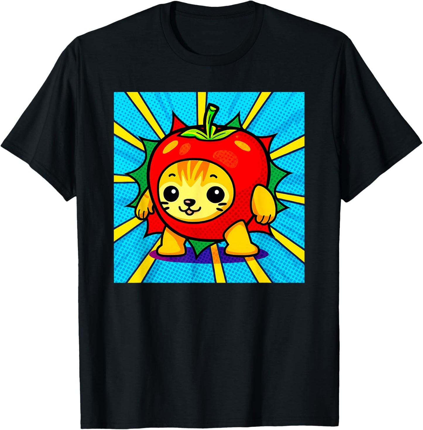 Cute Apple Cat Happy AppleCat Meme Kitty Cat Lovers Meme T-Shirt - T-Shirt | Black