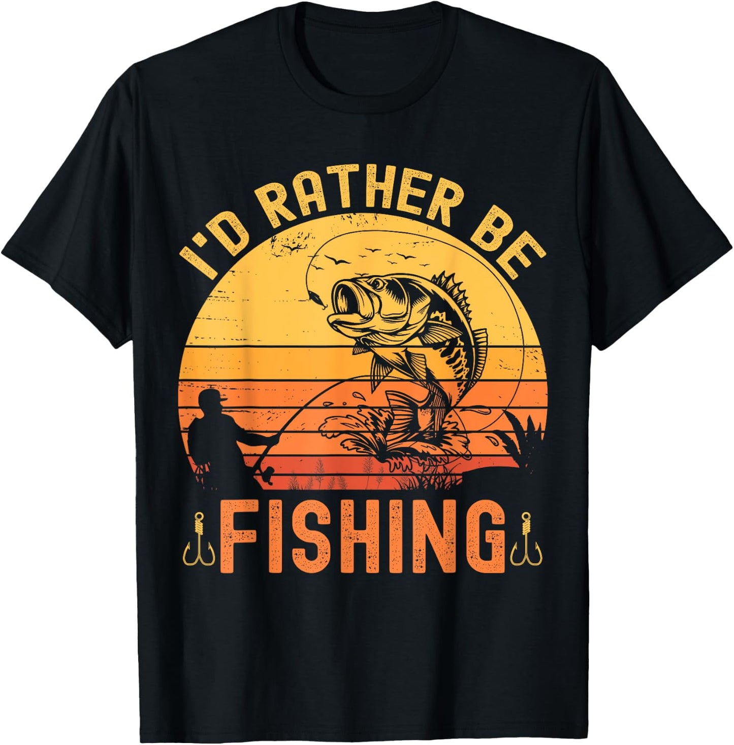 I'd Rather Be Fishing Retro vintage Fisherman Funny Fishing T-Shirt - T-Shirt | Black