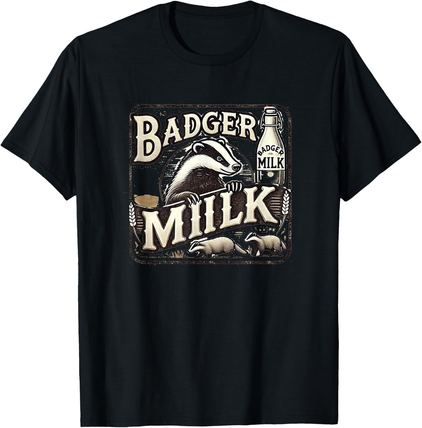 Funny Animal Badger Milk Vintage Advertising T-Shirt - T-Shirt | Black