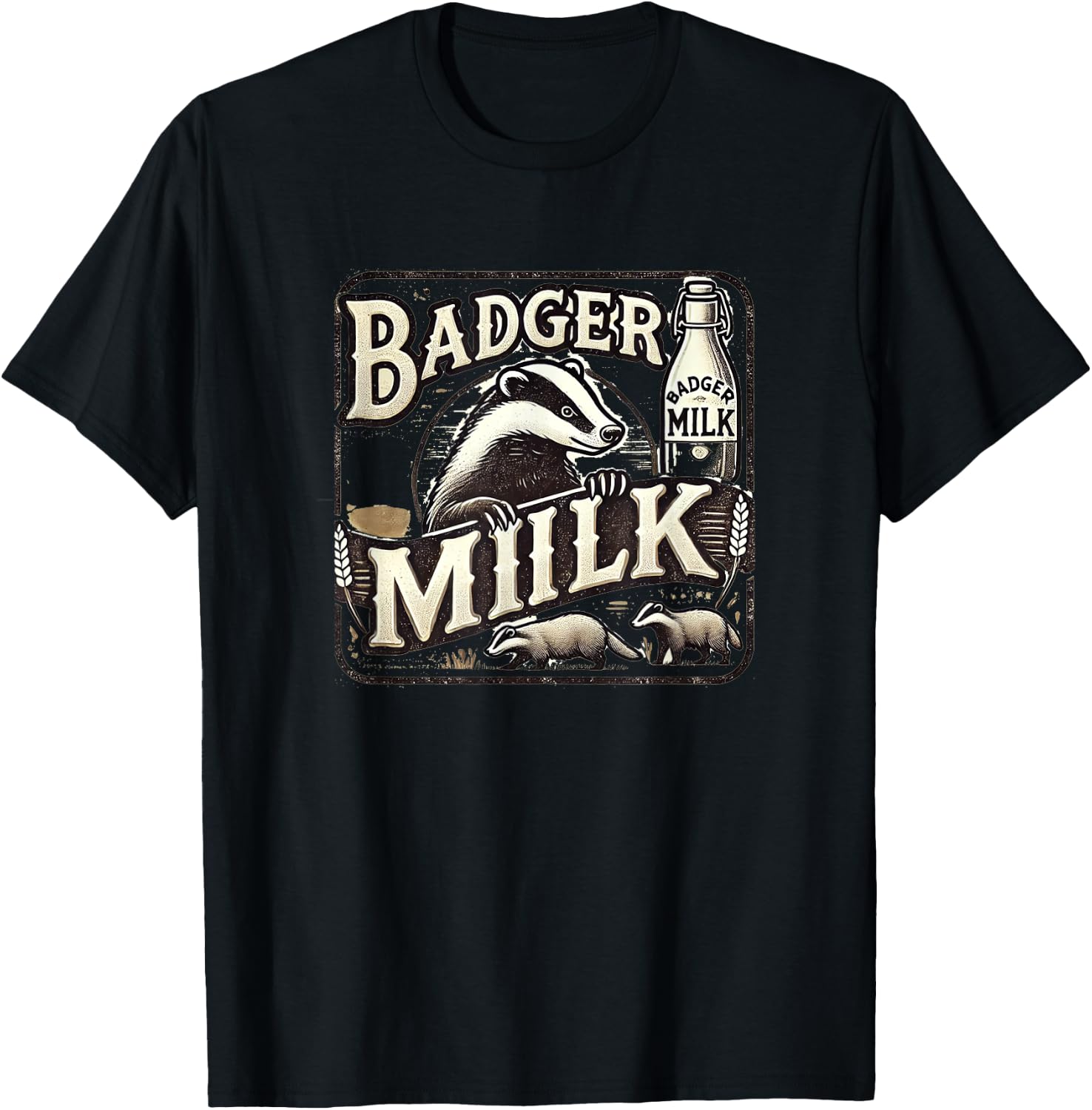 Funny Animal Badger Milk Vintage Advertising T-Shirt - T-Shirt | Black