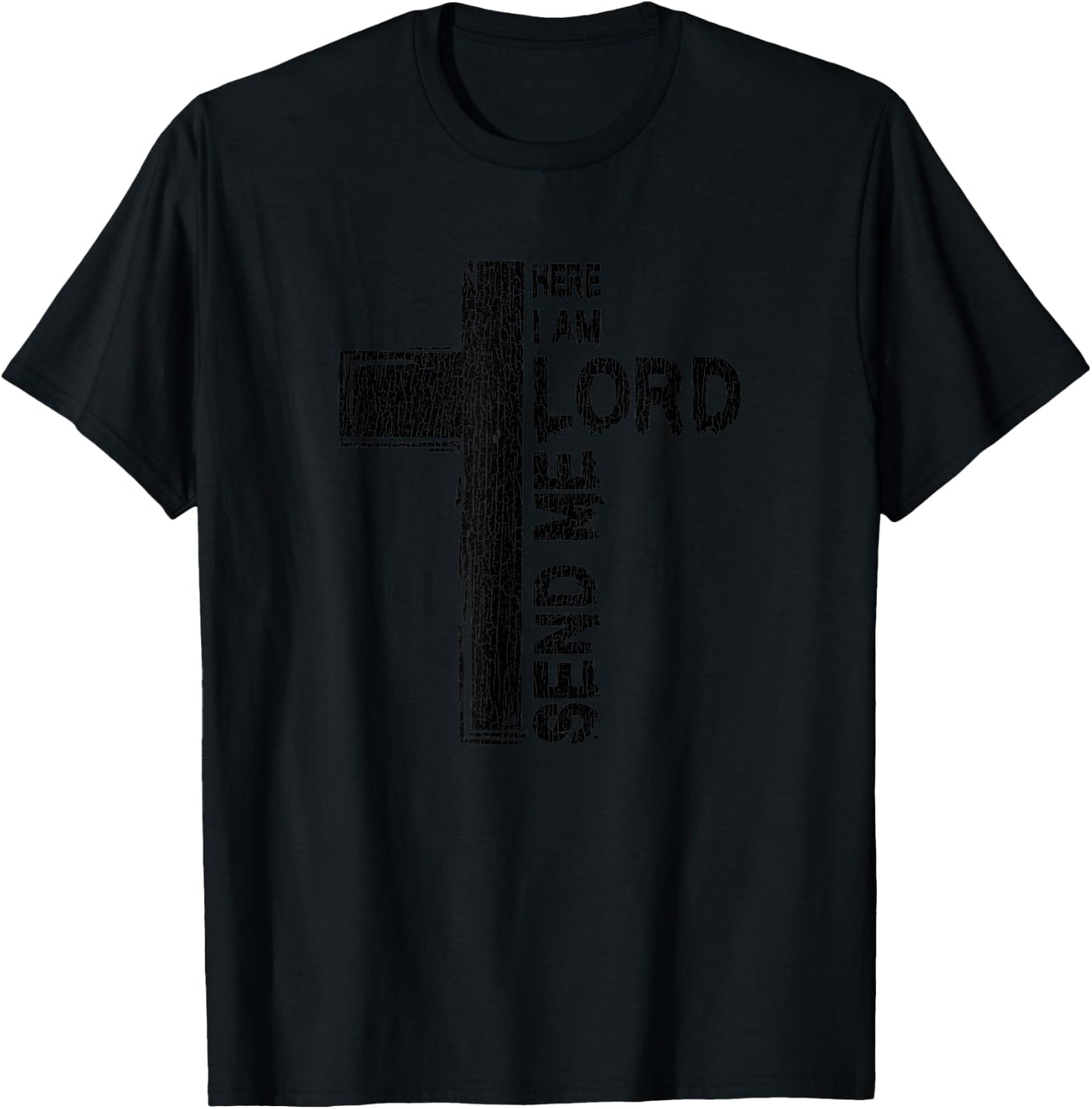 Vintage Here I Am Lord Send Me Christ Cross Jesus Bible T-Shirt - T-Shirt | Black