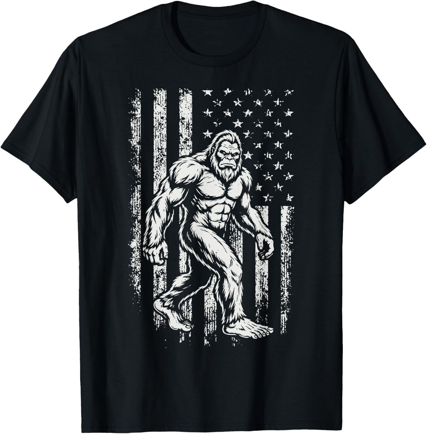 Bigfoot US Flag 4th of July T-Shirt - T-Shirt | Black