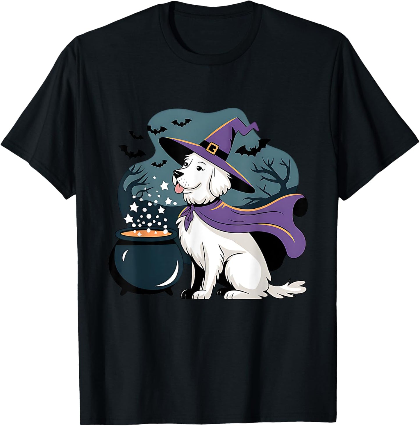 Halloween Witch White English Cream Golden Retriever Dog T-Shirt - T-Shirt | Black