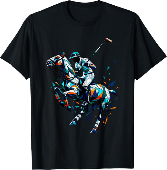 Polygon Art Polo Horseback Riding Horses Equestrian Horse T-Shirt - T-Shirt | Black