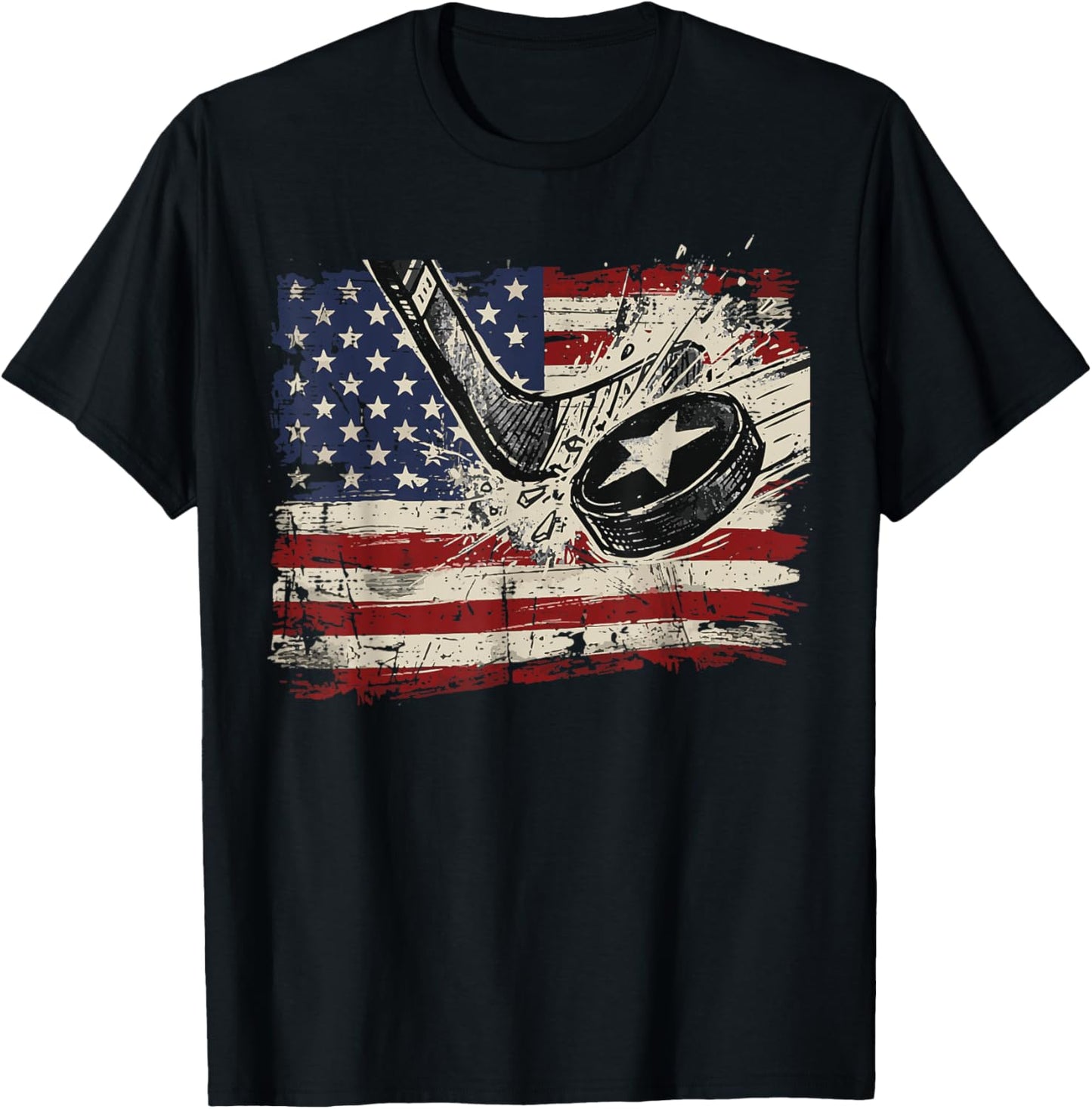 4th of July Ice Hockey Puck US Flag Patriotic Men Boys Kids T-Shirt - T-Shirt | Black