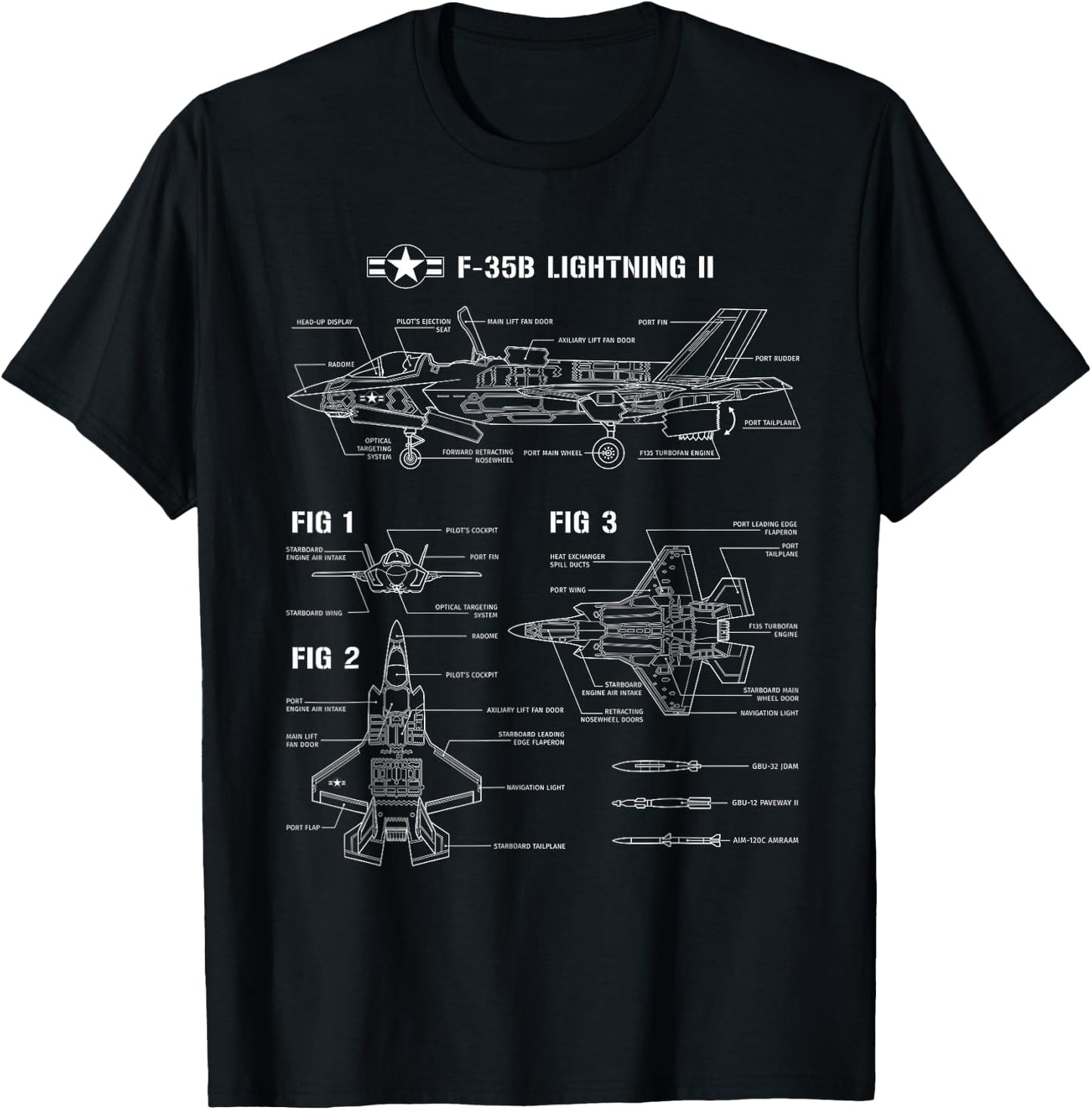 Blueprint for Camouflage Hunter F35 Lightning T-Shirt - T-Shirt | Black