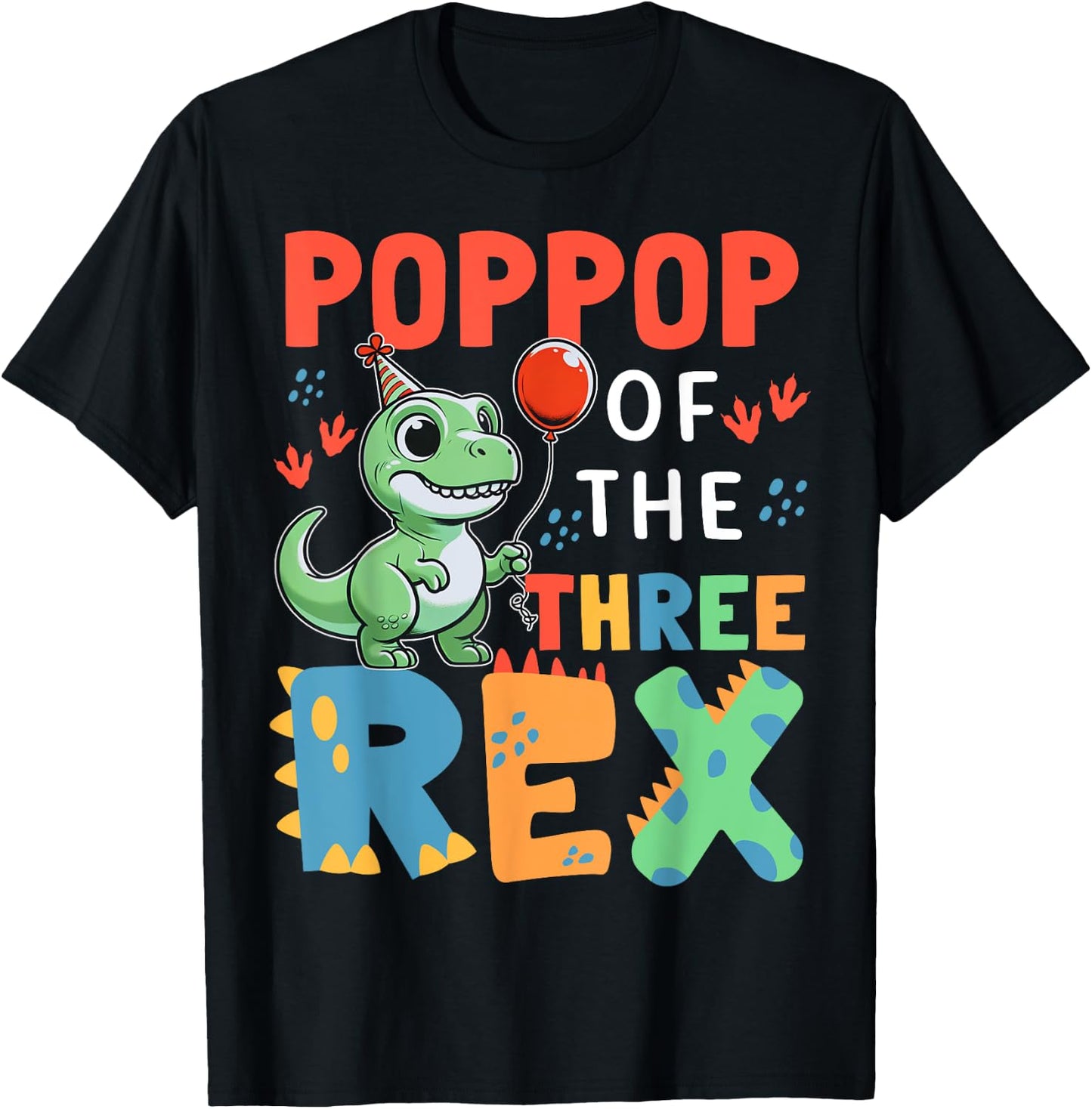 Poppop Of The Three Rex Birthday Dinosaur 3rd Bday Party T-Shirt - T-Shirt | Black