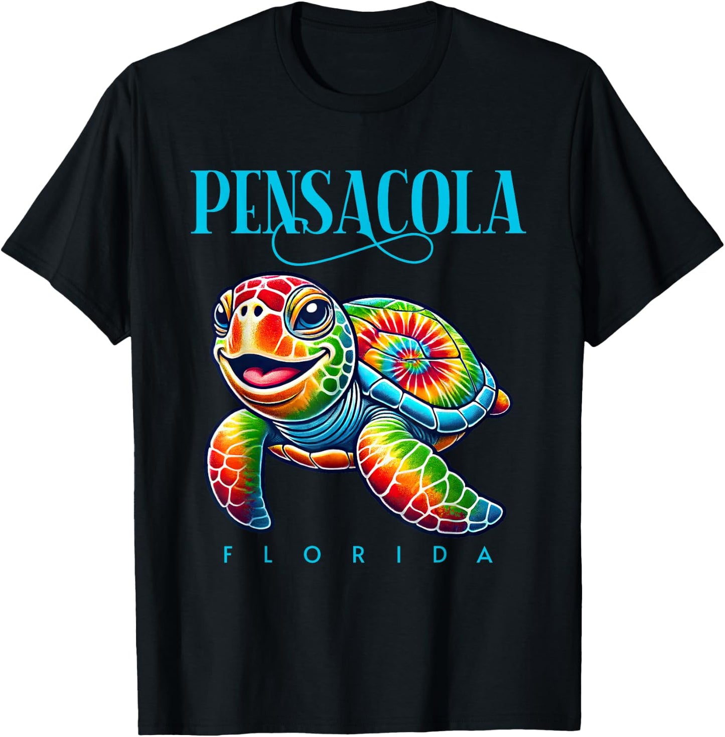 Pensacola Florida Smiling Tie Dye Sea Turtle T-Shirt - T-Shirt | Black