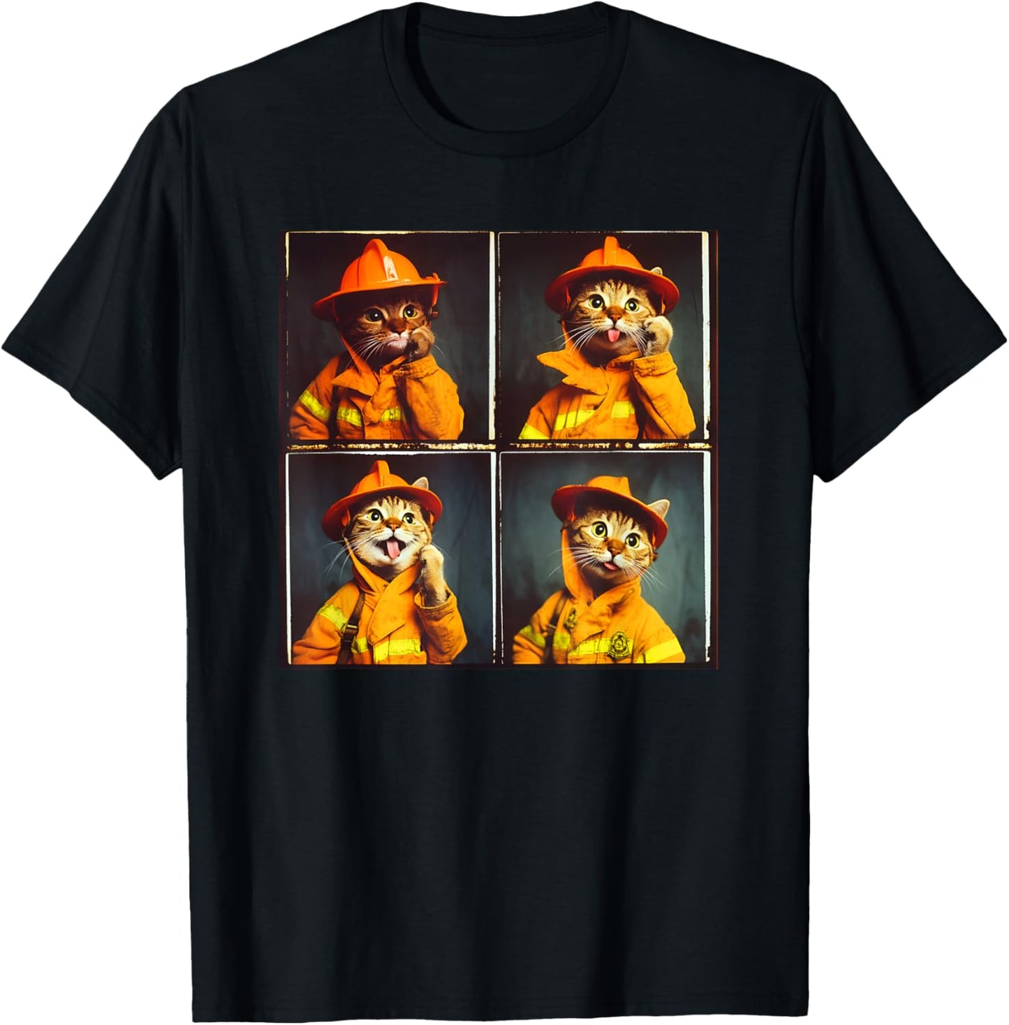 Funny Animal Photobooth Firefighter Cat T-Shirt - T-Shirt | Black