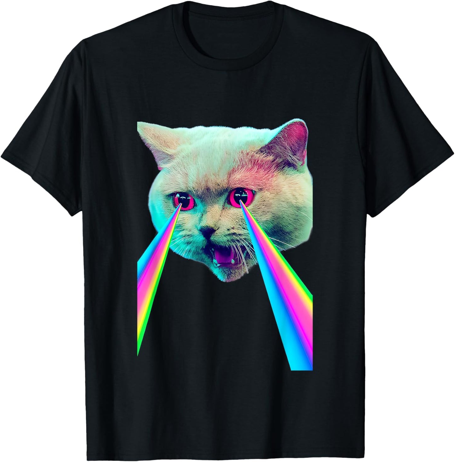 Laser Eyes Space Cat Funny Laser Cat Cute Space Cat Kitten T-Shirt - T-Shirt | Black
