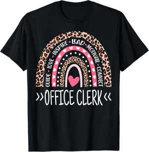 Funny Office Clerk Rainbow Leopard Print Office Clerk T-Shirt - T-Shirt | Black