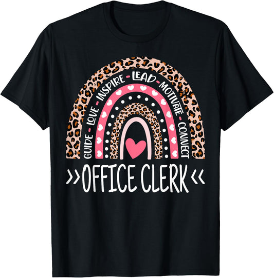 Funny Office Clerk Rainbow Leopard Print Office Clerk T-Shirt - T-Shirt | Black