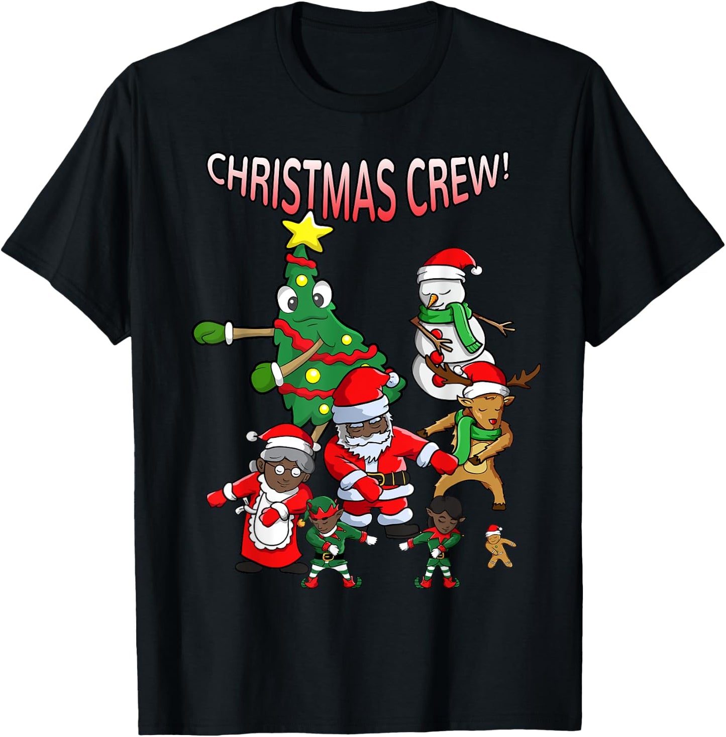 Santa Black African American Christmas Crew Flossing Floss T-Shirt - T-Shirt | Black