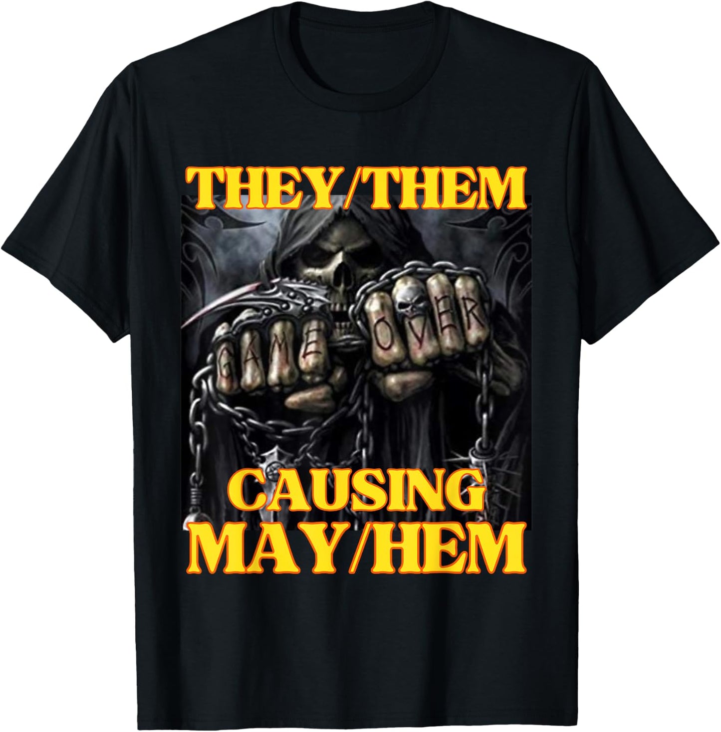 They Them Causing Mayhem Funny Cringe Hard Skeleton Meme T-Shirt - T-Shirt | Black