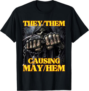They Them Causing Mayhem Funny Cringe Hard Skeleton Meme T-Shirt - T-Shirt | Black