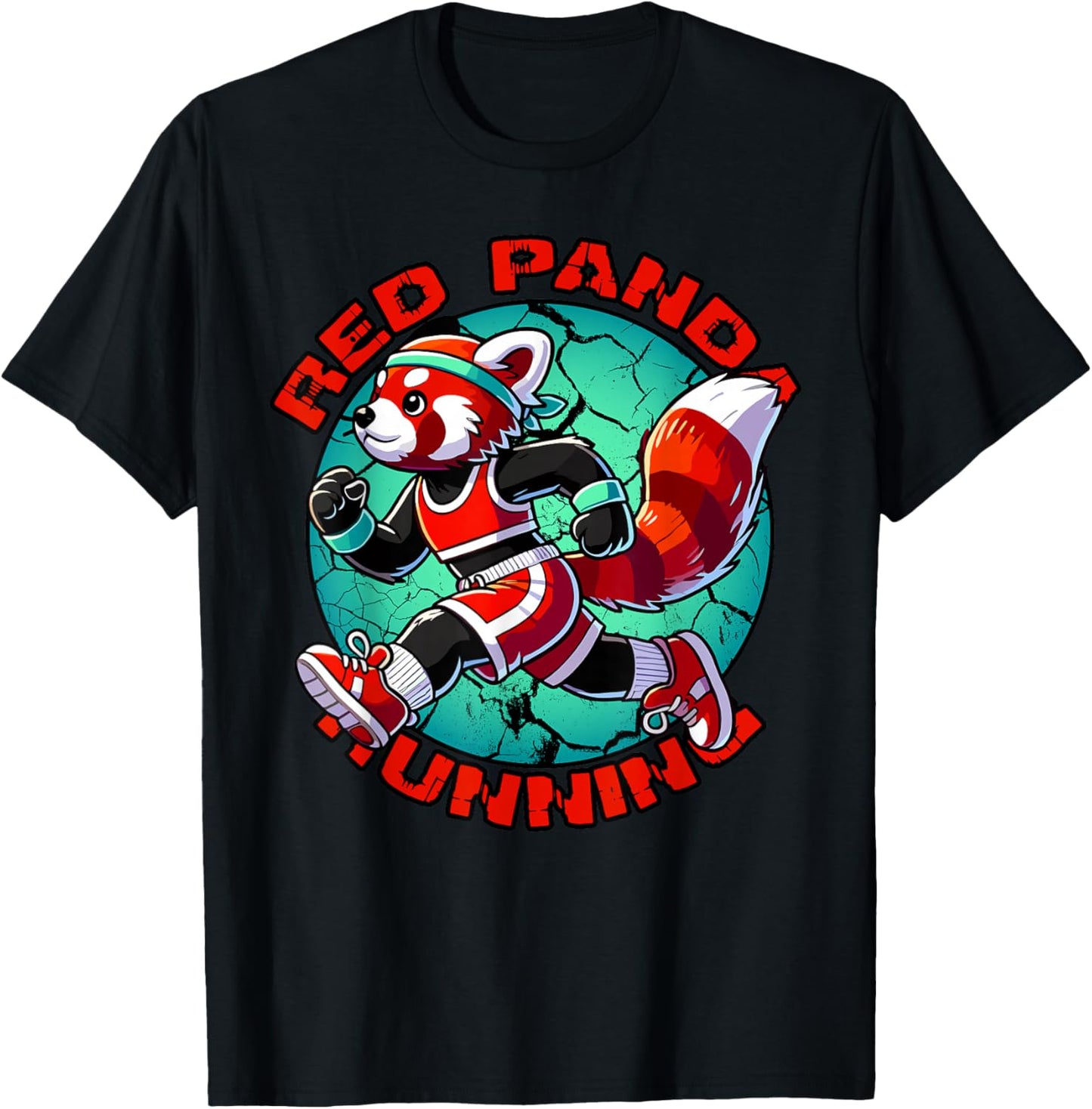 Red Panda Running Funny Runner T-Shirt - T-Shirt | Black
