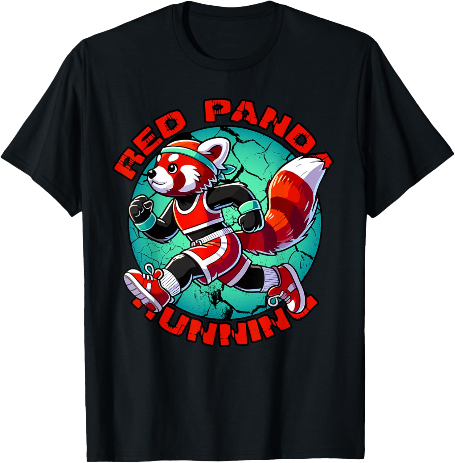 Red Panda Running Funny Runner T-Shirt - T-Shirt | Black