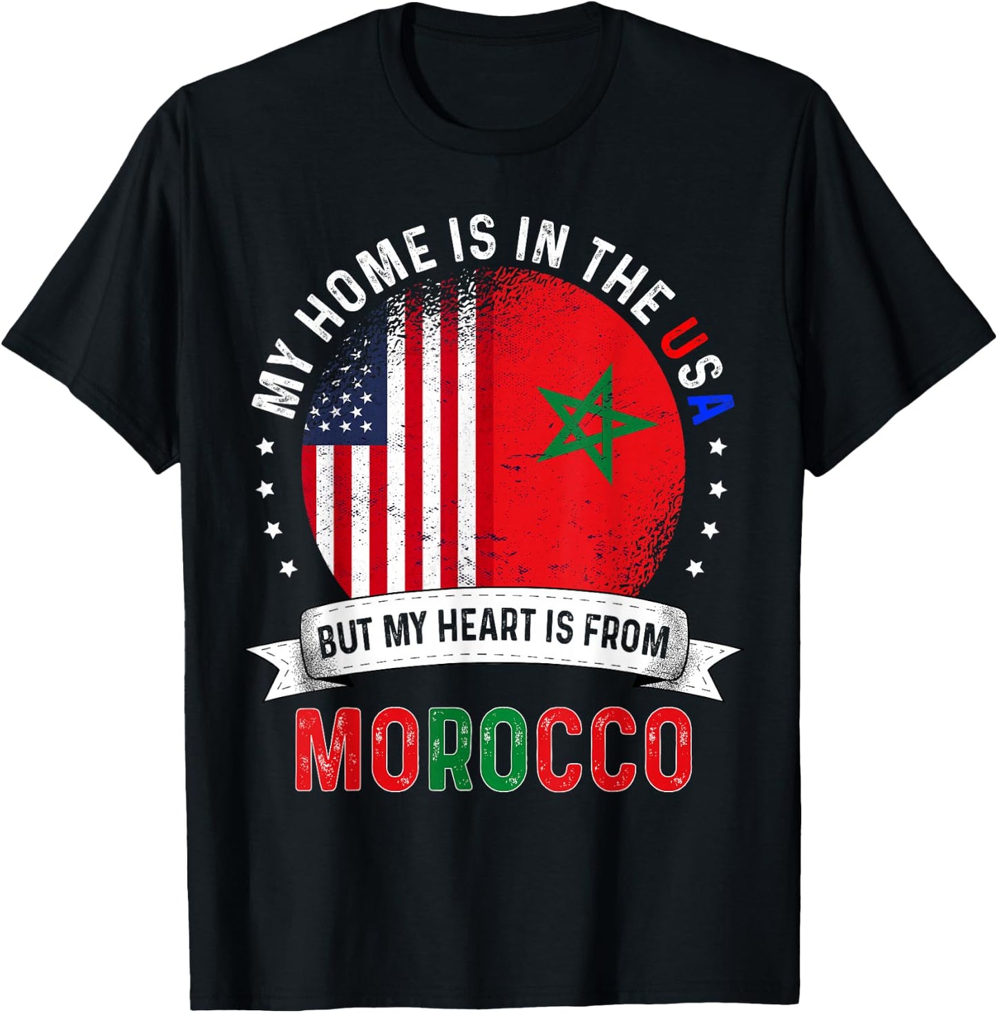 Moroccan American Patriot Heart is from Morocco Flag T-Shirt - T-Shirt | Black